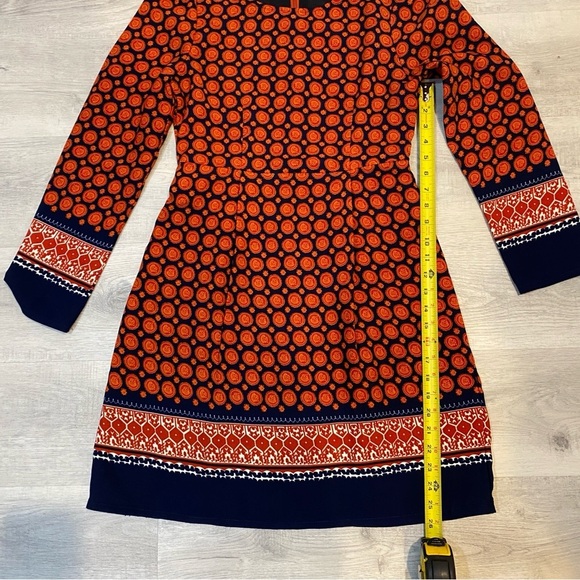 Anonyme Size 6 Mediterranean Moroccan Print Orange and Navy Sheath Dress - Picture 14 of 17
